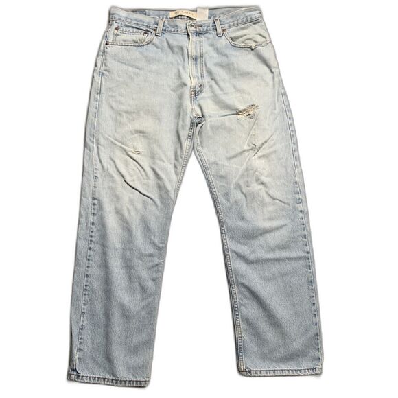 Levi's 505 Mens Jeans 36x30 Regular Fit Straight Leg Distressed Light Wash Y2K - Picture 1 of 12